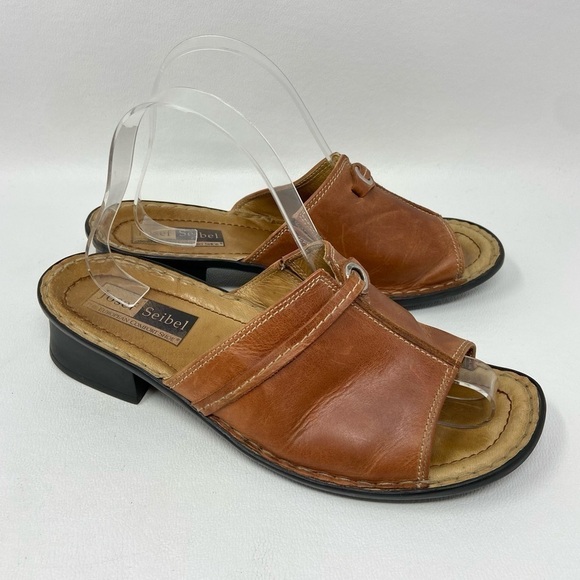 Josef Seibel Brown Leather Slide Block Heel Sandals Shoes Women's size US 9-9.5 - Picture 14 of 14